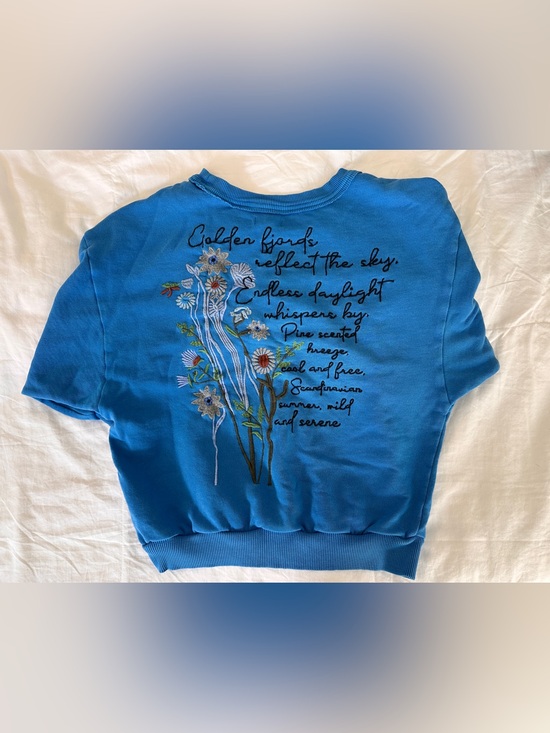 Pilcro Tops - PILCRO Women’s Cobalt Blue Floral Embroidered Bubble Sweatshirt